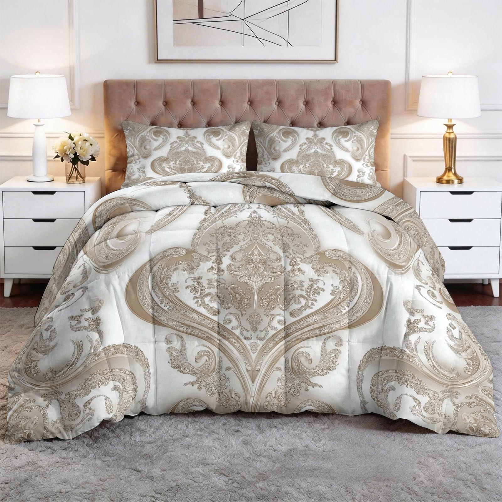Edredon nordico de lujo 240x260 cm en color marron claro vintage para cama de matrimonio