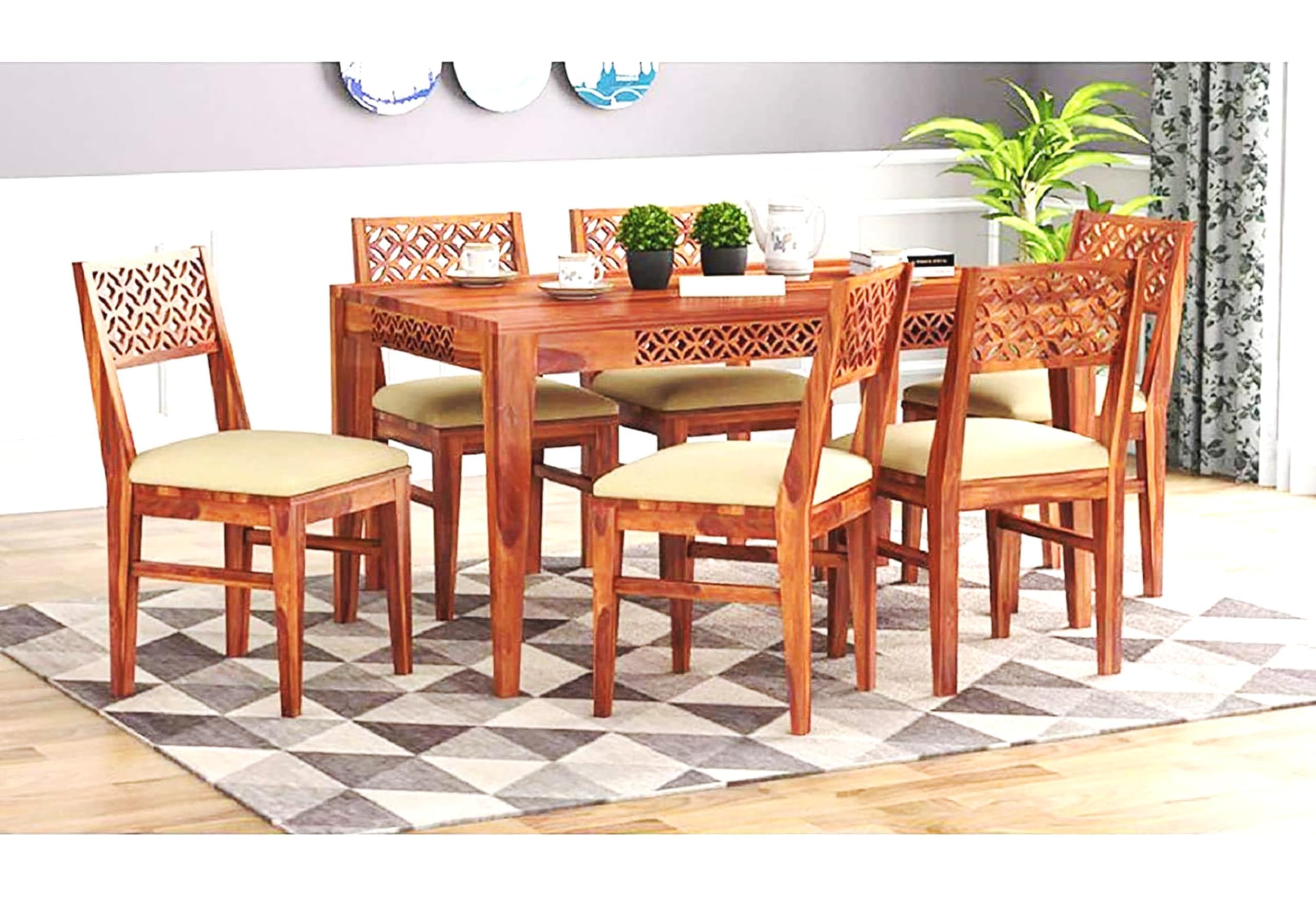HOWZBOX Solid Sheesham Wood Dining Table 6 Seater | Six Seater Dinning Table with 6 Chairs for Home | Chairs with Cushion | Dining Room Sets for Hotel Restaurants | 6 Seater Dining | Honey-CNC (B0CDRNYXHG) Amazon Price History, Amazon Price Tracker