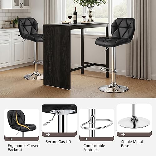 Miniatura 6 de Yaheetech Bar Stools Set of 4, Adjustable PU Leather Swivel Barstools, Modern Counter Stools with Back and Footrest, Counter Height Barstools for