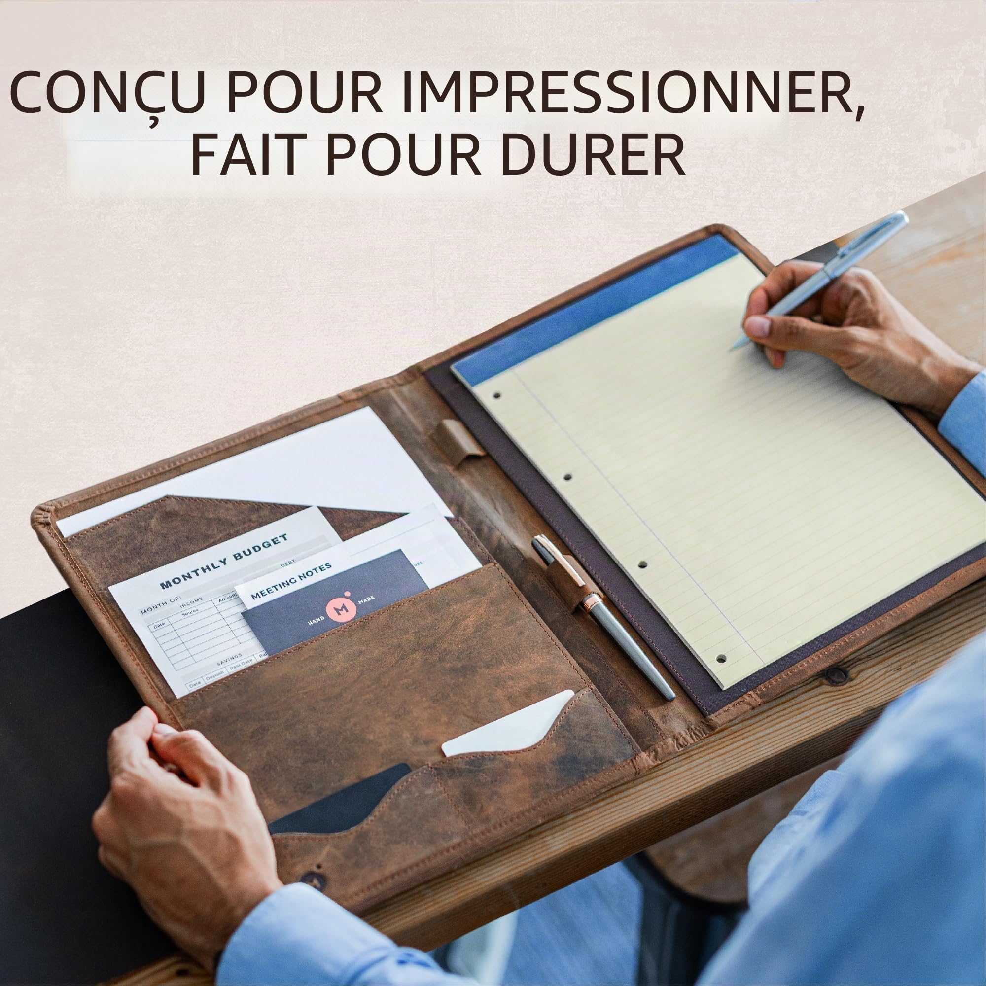 Porte-Documents A4 Cuir Compartiments Documents CV Stylo de Luxe Élégant Agenda Folio Cadeau Homme Femme MOONSTER®