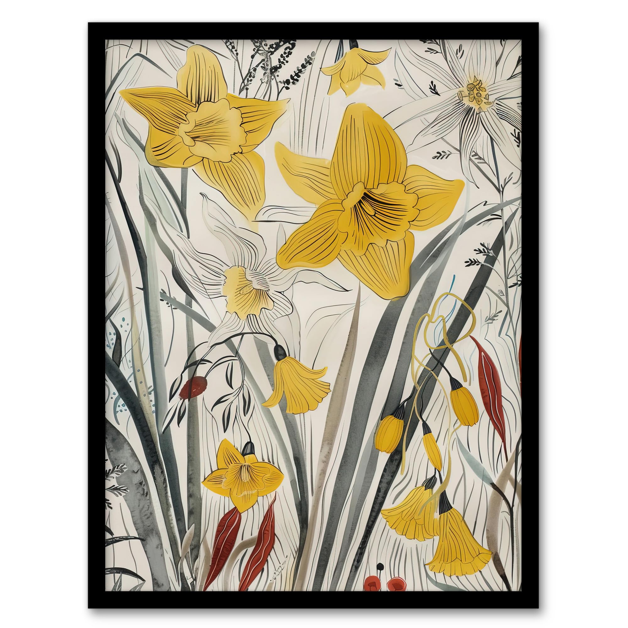 Artery8 Daffodils Floral Artwork Spring Wildflowers Living Room Artwork Framed Wall Art Print 18X24 Inch