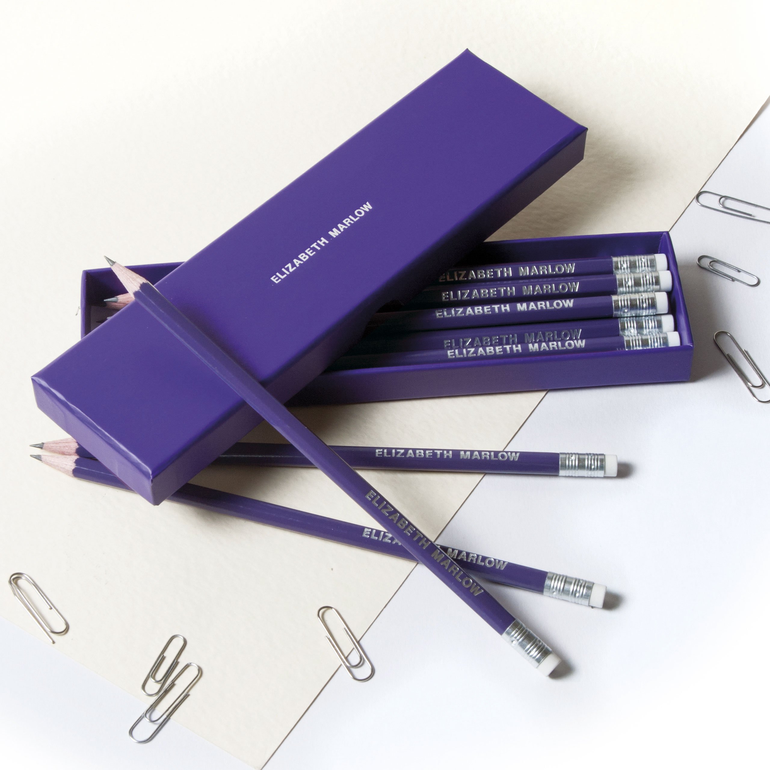 That's My Pencil - Personalised Pencils in a box - Personalised with Name embossed in silver 12 Premium Quality German Made Pencils (Bright Purple) — image 1