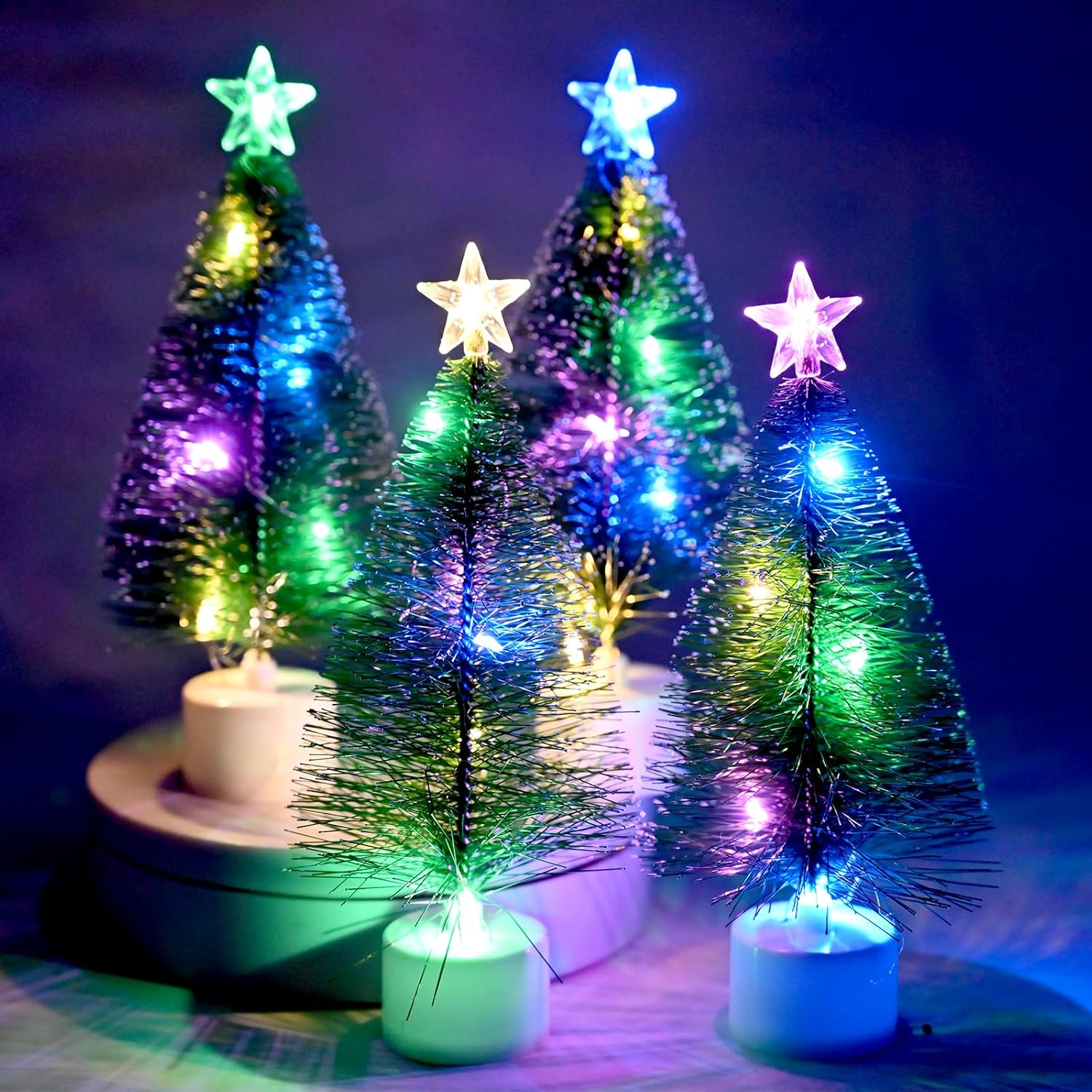 4 Pcs Mini Christmas Tree with Light 17cm Tabletop Christmas Tree with