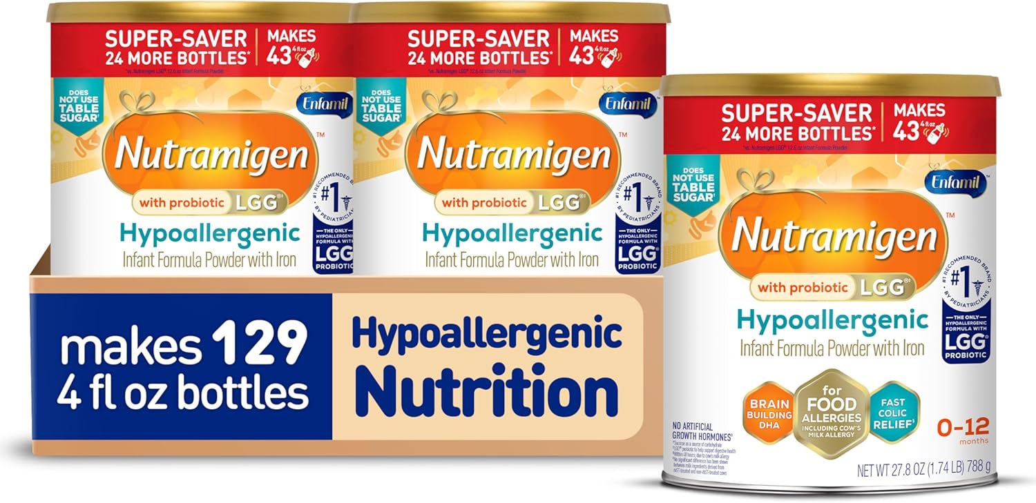 Enfamil Nutramigen Hypoallergenic Baby Formula with Iron, Lactose Free, Colic Relief from Cow's Milk Allergy Starts in 24 Hours, Brain Building DHA, Probiotic LGG for Immune Support, 27.8 Oz Can 27.8 Ounce (Pack of 3) - Image 1 of 13