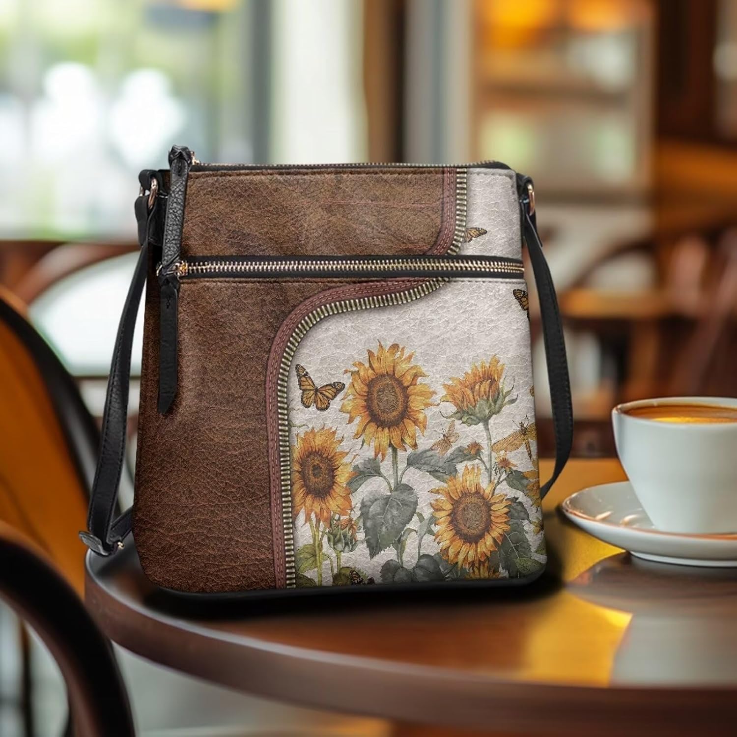 Leather Purses for Women, Leather Hobo Bags for Women Travel Sling Purse Triple Zippered Pockets Shoulder Bag