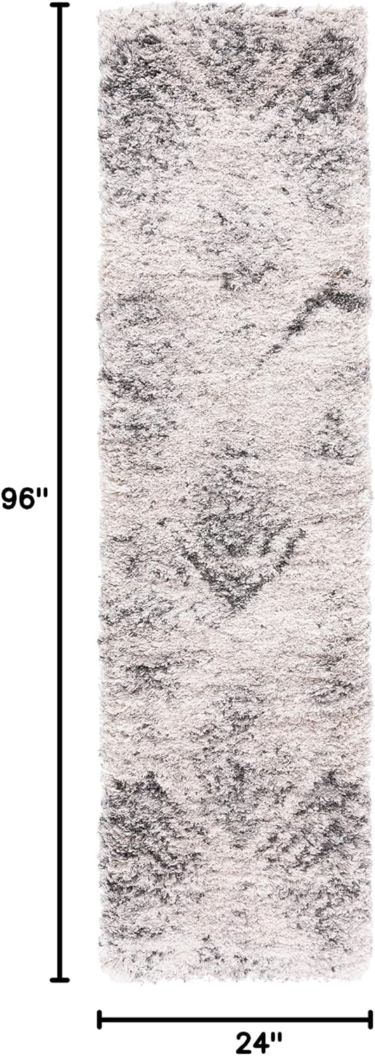 SAFAVIEH Iceland Shag Collection Runner Rug - 2' x 8', Cream & Grey, Modern Design, Non-Shedding & Easy Care, 2.5-inch Thick Ideal for High Traffic Areas in Living Room, Bedroom (ISG514A)