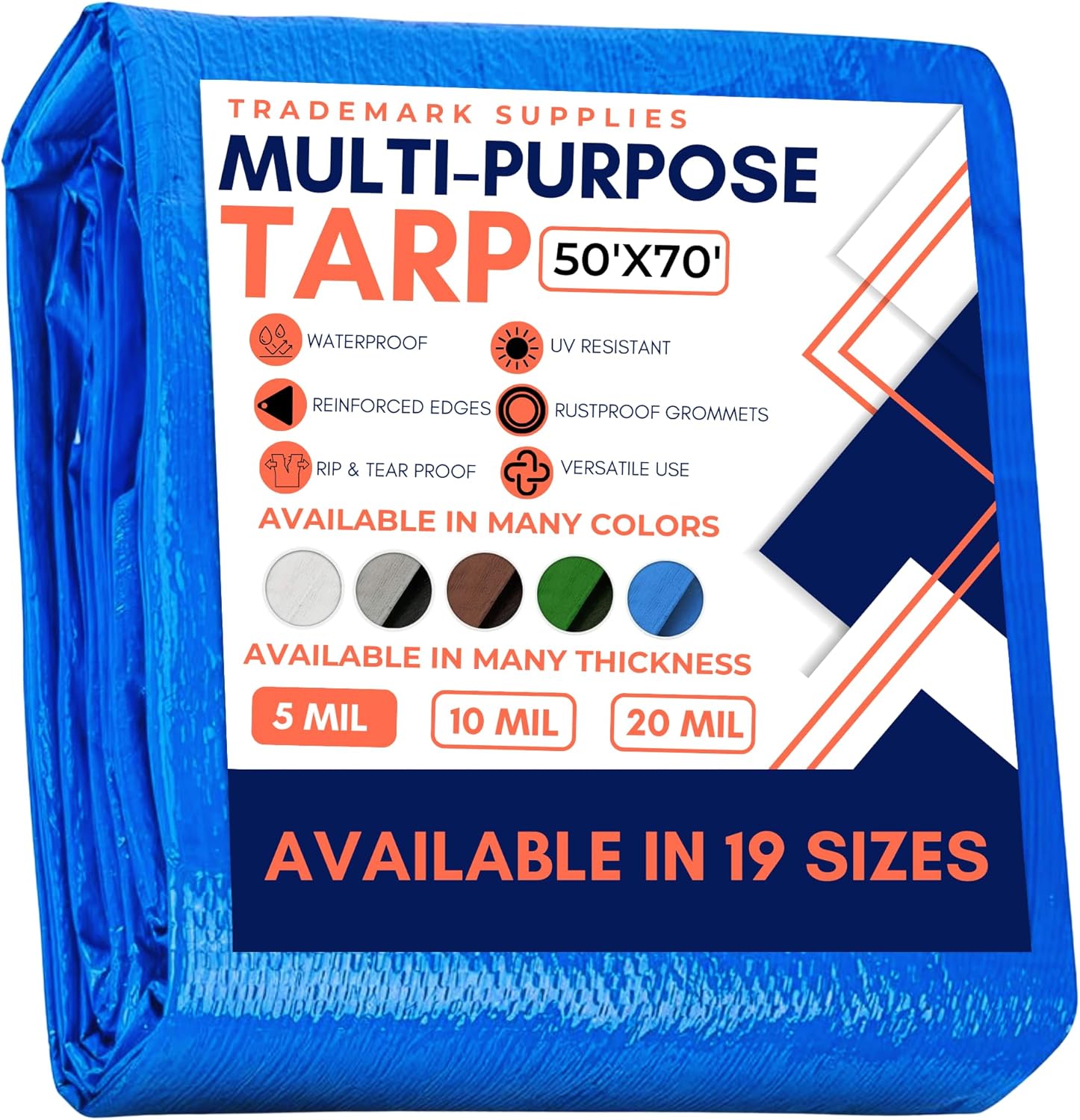 Large Waterproof Tarp - heavy duty 5 mil poly tarpaulin 50' x 70'