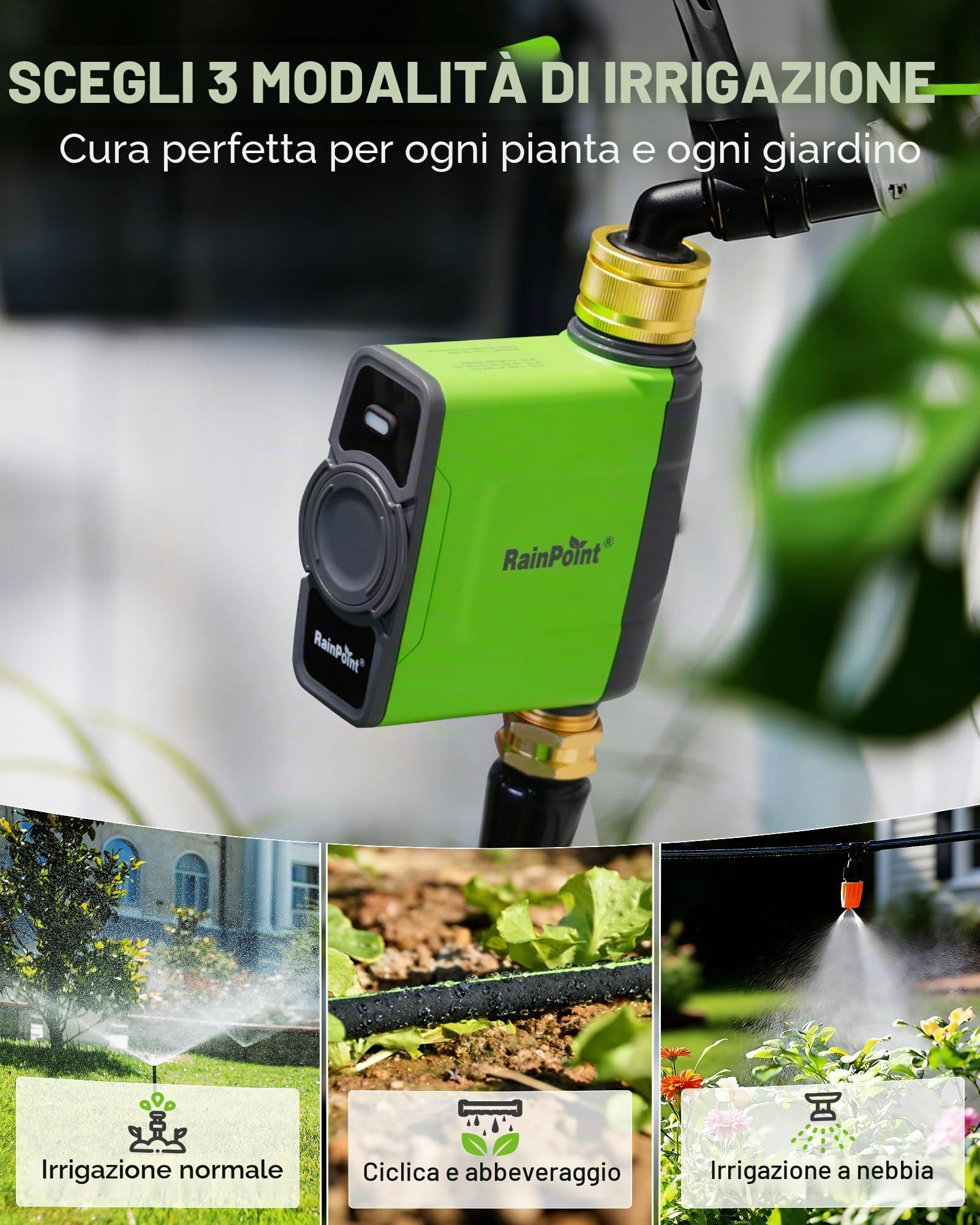 RAINPOINT Centralina Irrigazione WiFi con Ingresso e Uscita in Ottone, Intelligente Timer Irrigazione con Gateway dell'antenna, APP/Vocale Controllo, Ritardo per Pioggia/Manuale, per Prato Giardino
