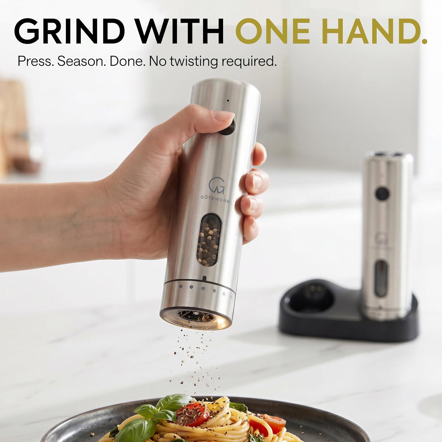GÜTEWERK Electric Salt and Pepper Grinder Set, Charging Dock, Rechargeable