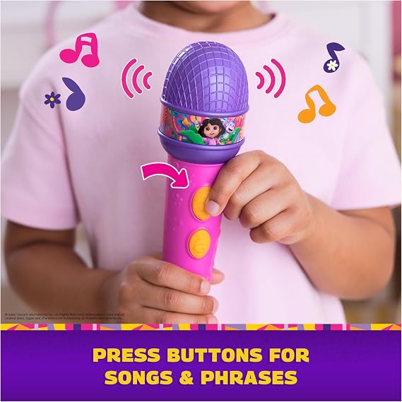 Dora, Rainforest Rhythms Microphone with Music, Sound Fx & Bilingual Phrases, Kids Toys for Girls & Boys Ages 3 and Up