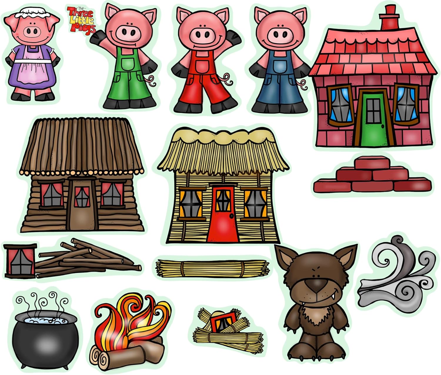 Three Little Pigs and Goldilock & The Three Bears Story Set Flannel Felt Board Figures PRECUT Plus Activity Pages Preschool Toddlers (2 Medium Sets: 1 Pigs & 1 Goldilocks)