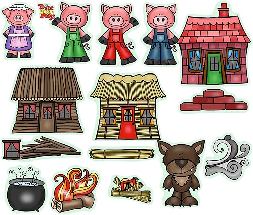 Miniatura 8 de Juego de tres pequeños cerditos de historias de franela de fieltro 13 piezas PRECUT Plus páginas de actividades para niños pequeños en edad