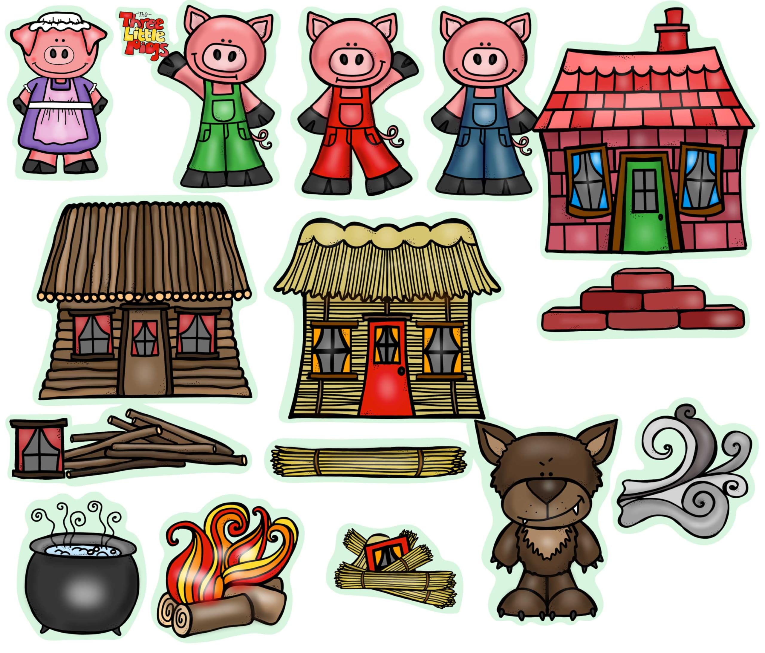 Three Little Pigs Story Set Flannel Felt Board Figures 14 Pieces PRECUT Plus Activity Pages Preschool Toddlers (Medium)