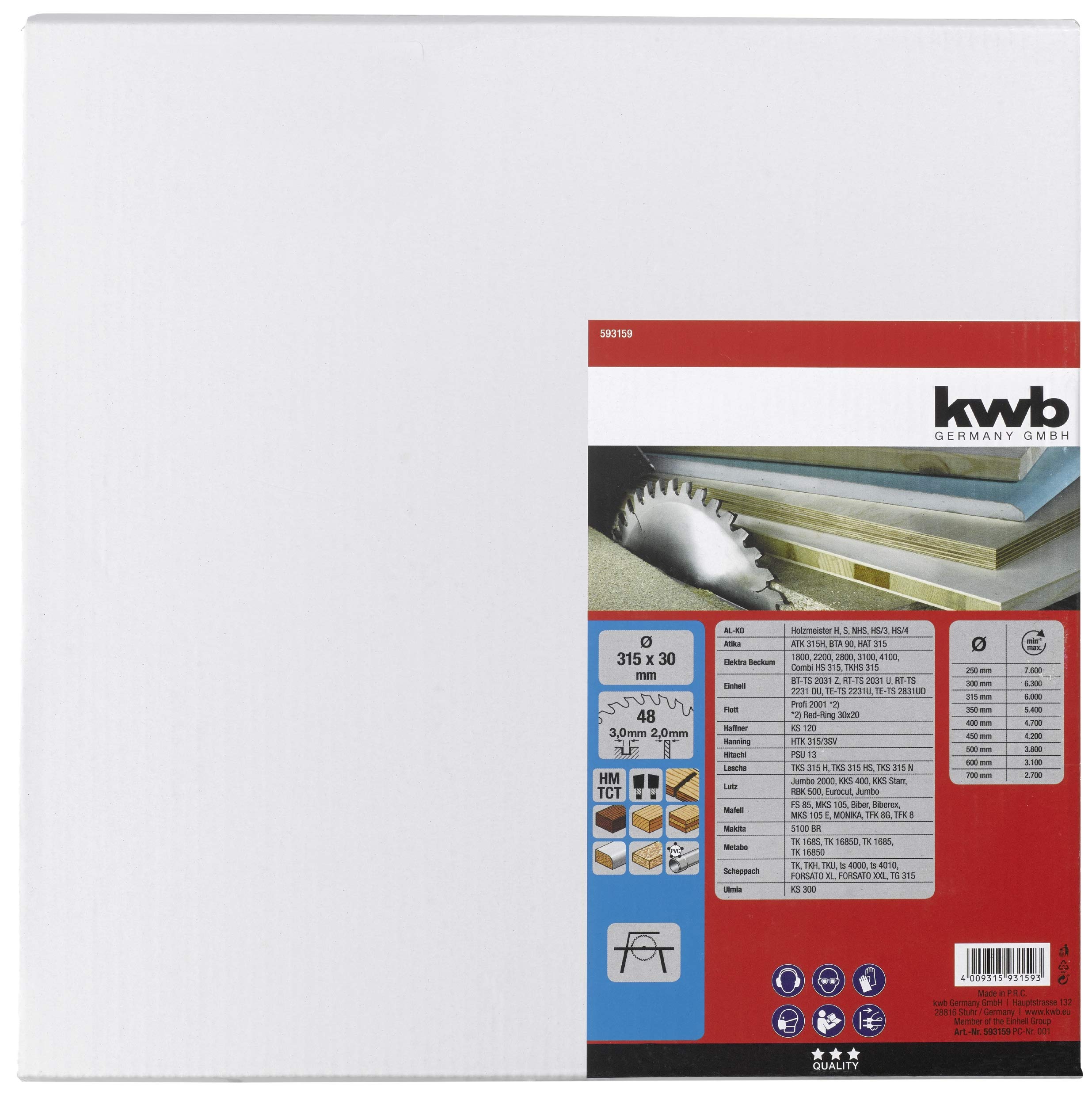 KWB 49593159 - Sierra circular HM (315 x 30 mm)