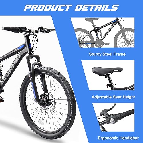 Miniatura 6 de 24/26/27.5 Inch Wheel Mountain Bike, 21 Speed MTB Bike with Full/Front Suspension, Steel Frame and Dual Disc Brakes, Adult Mens Outdoor Cycling