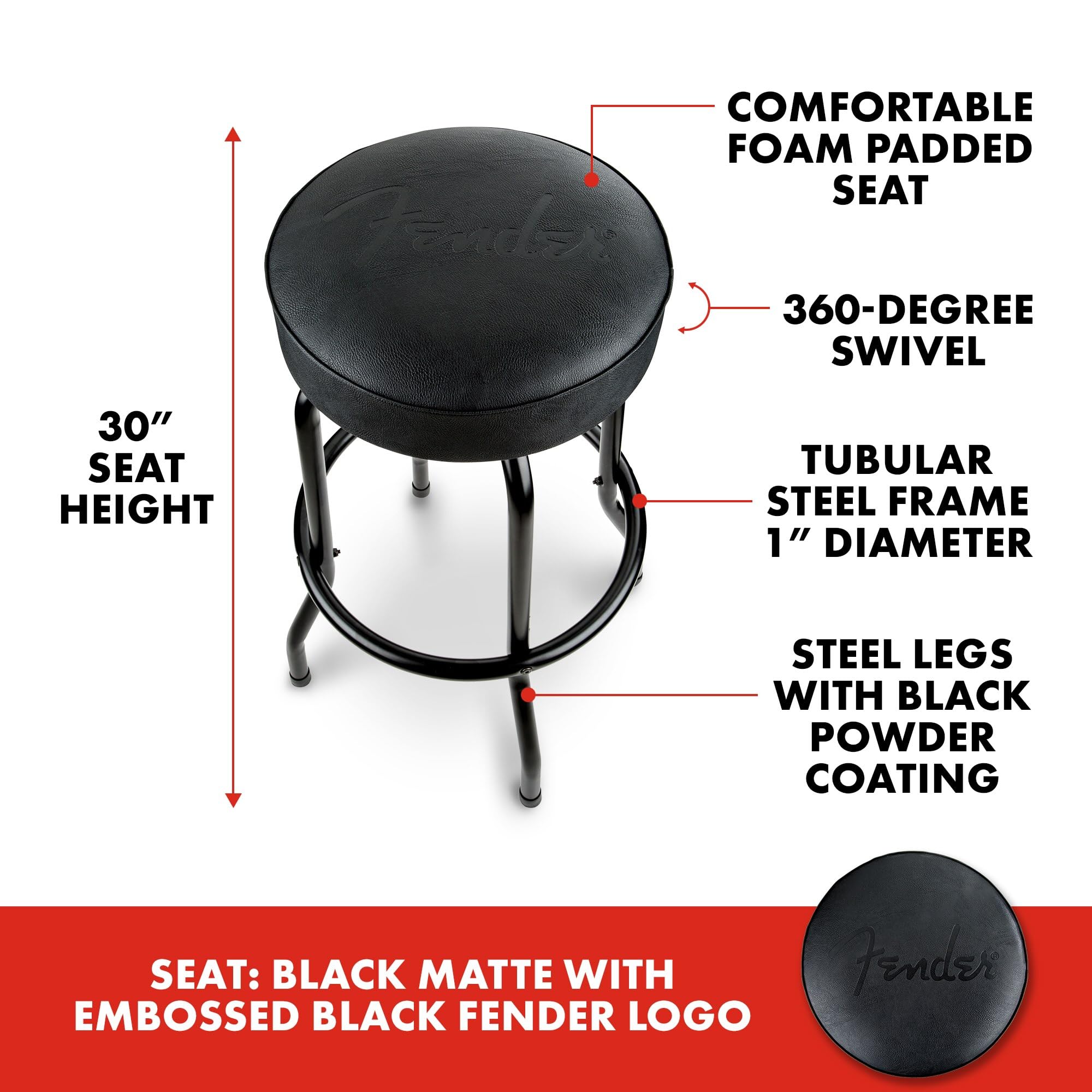 Amazon.com: Fender Embossed Black Logo Swivel Barstool, Great