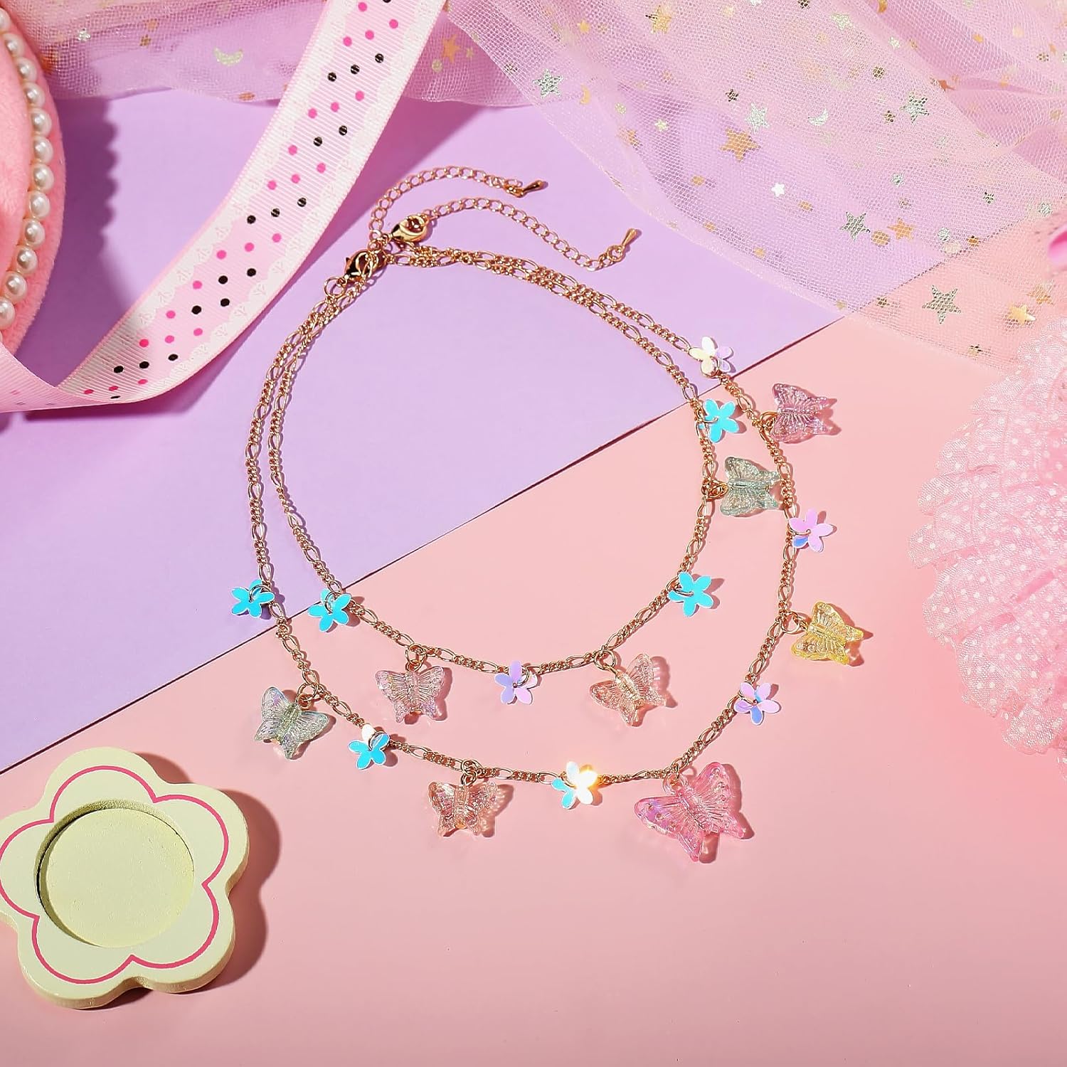 PinkSheep Toddler Jewelry Kids Necklace Choker and Bracelet 3 Pack 9pcs, Little Girls Jewelry In Box, Flower Girl Gift Kids Girls Accessories