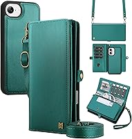 Vista 43 de Funda tipo cartera compatible con iPhone 13 Pro Max, multifunción, desmontable, 2 en 1, magnética, cartera para iPhone 13 Pro Max, con correa Verde