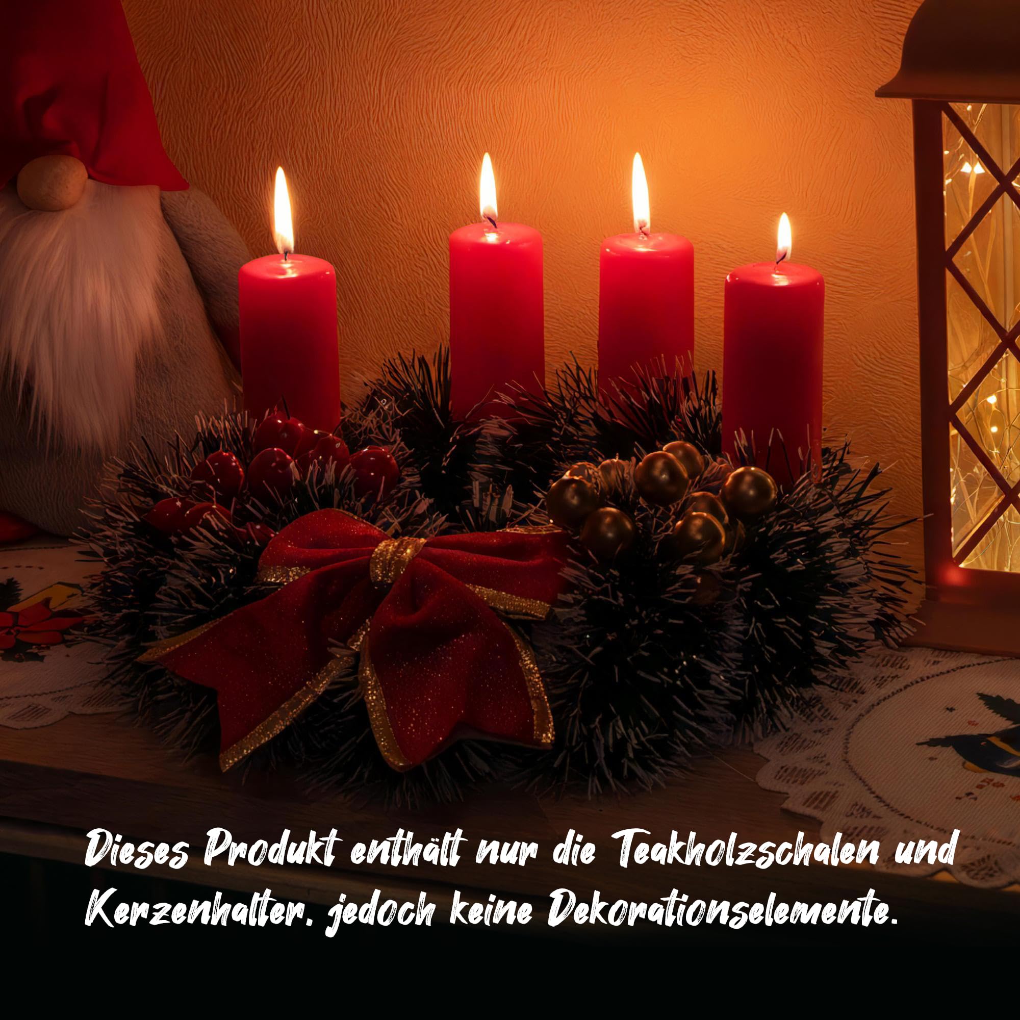 Homecall Adventskranz Modern Kerzenhalter Adventskranz Holz Mit 4 Kerzenpicks Adventsgesteck Schlüsselschale Adventskranz Teelichter Holzschale Ø Ca. 30 cm Teakschale (Ohne Kerzen und Dekorationen)