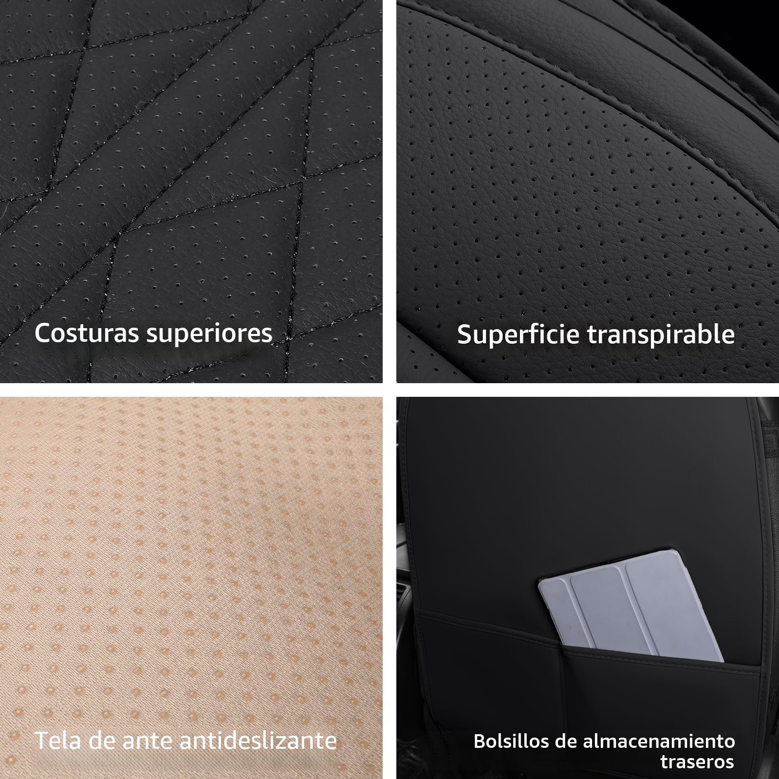 Funda Asientos Coche Universales para Turismos y SUV - Antideslizante y Transpirable (Negro, Asiento Delantero)