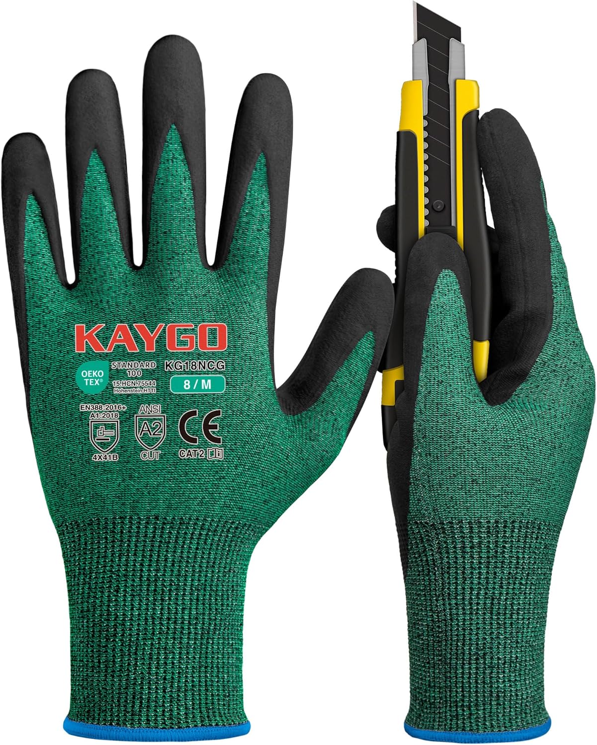 KAYGO 3 Pairs Cut Resistant Gloves,Safety Work Gloves KG18NCG,MicroFoam Nitrile Coating for Construction Automotive Warehouse