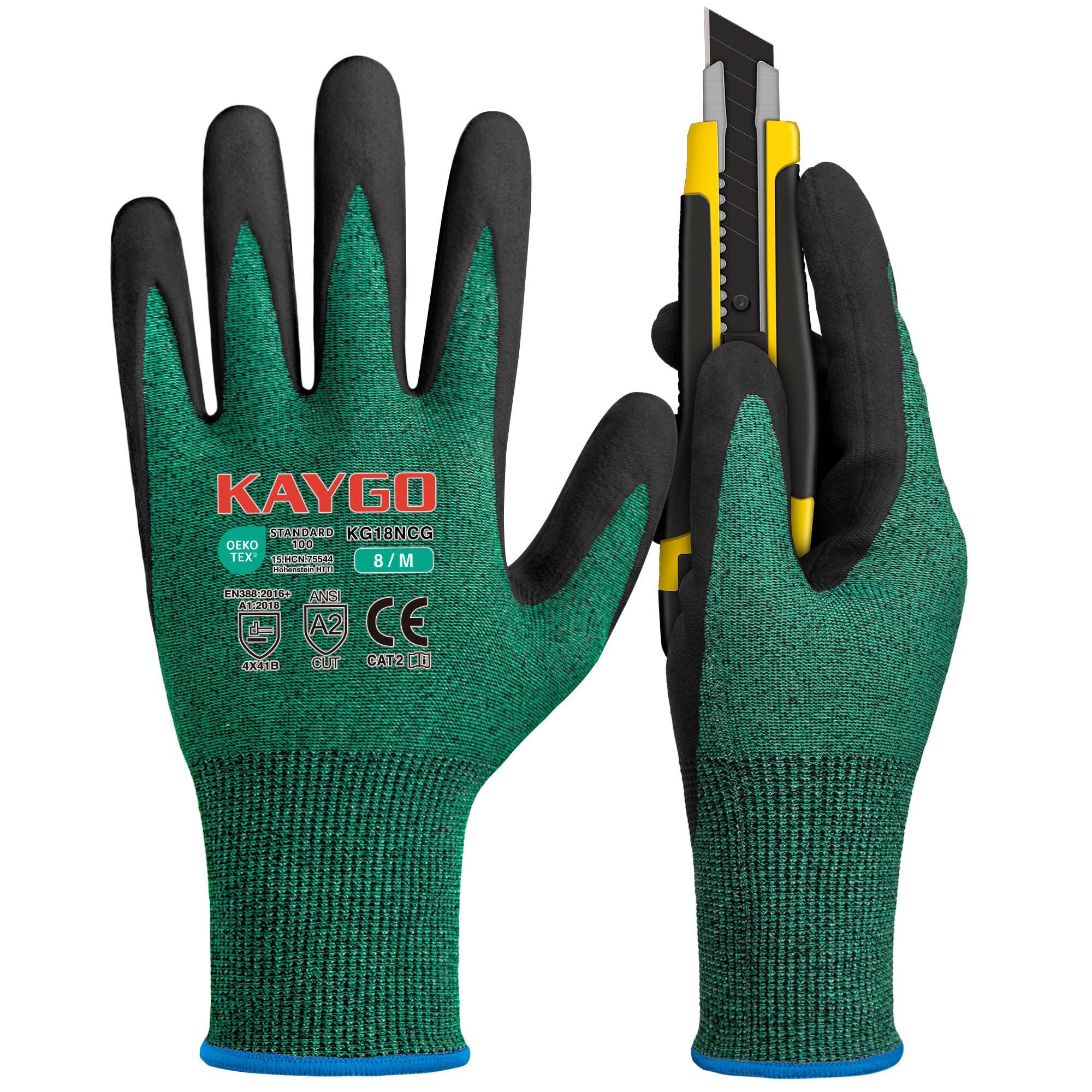 KAYGO Safety Work Gloves MicroFoam Nitrile Coated Cut Resistant 3 works, Cut Level B, Abrasion Level 4, Light Oil Grip