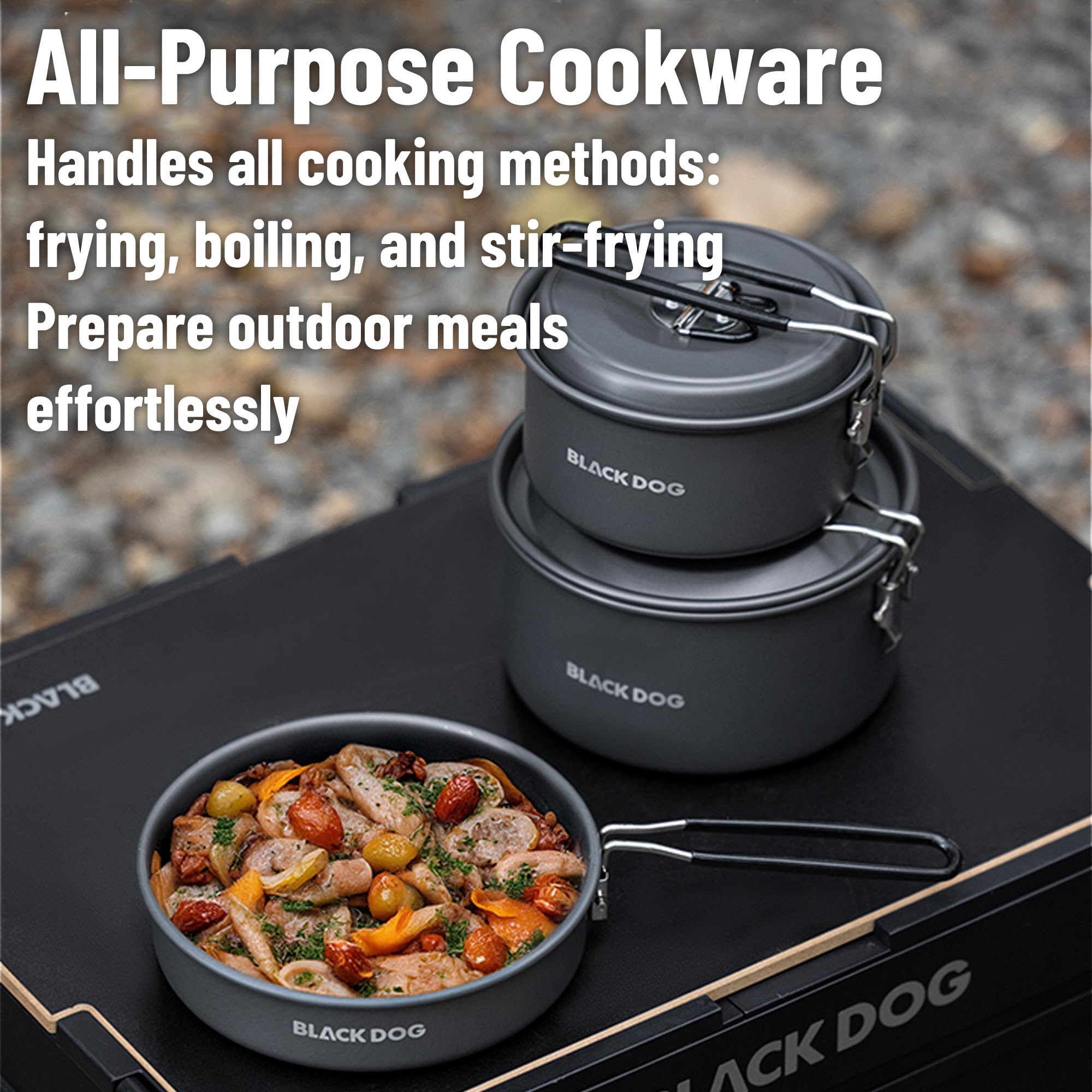 Naturehike Blackdog Ultraleichtes Camping-Kochgeschirr-Set – 3-teiliges kompaktes Nisttopf- und Pfannen-Set, 0,6 kg Aluminium, Camping-Kochset für Rucksackreisen, Herd, 2–4 Personen, Outdoor, Camping