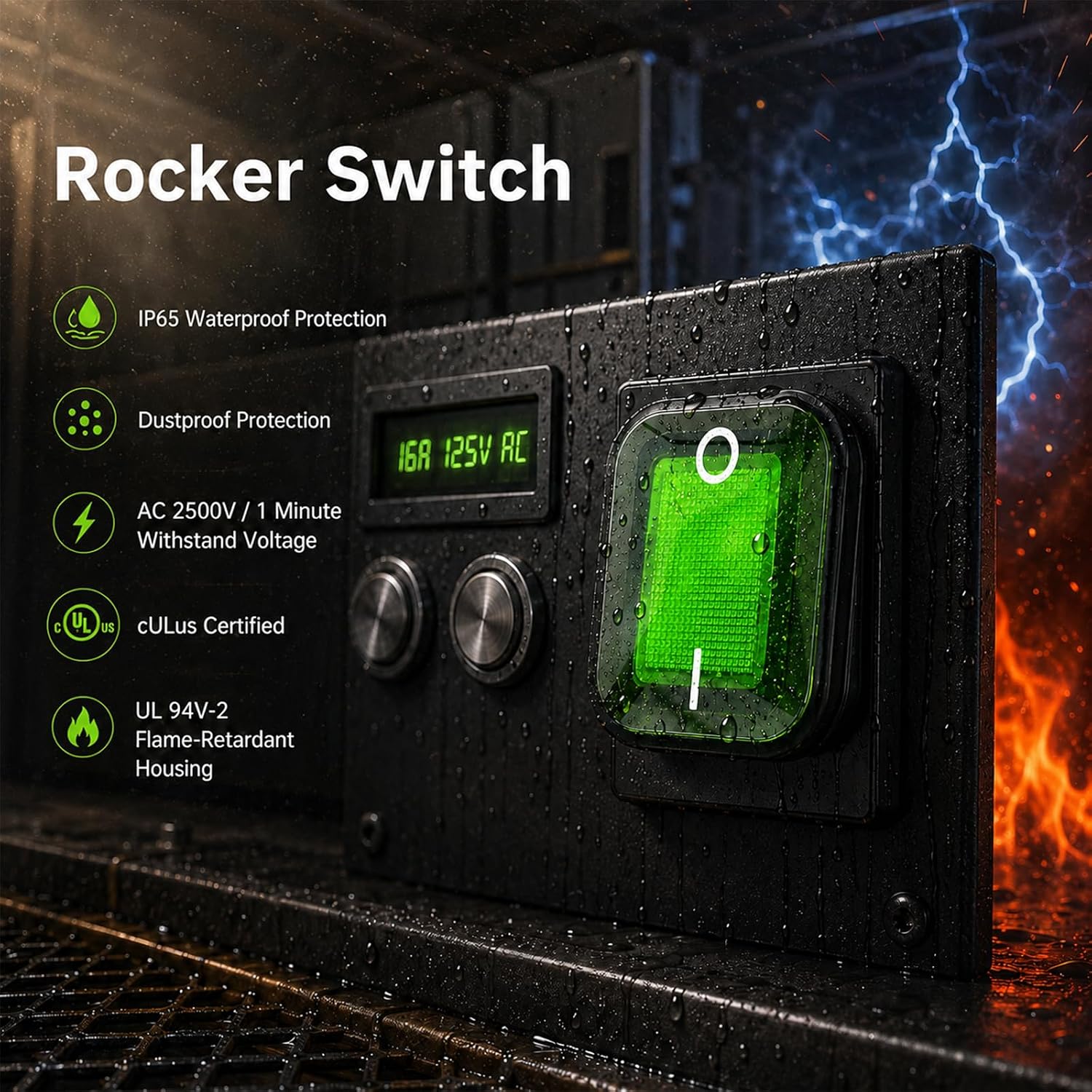 2PCS 16A 125V/250V AC KCD4 Rocker Switch IP65 Waterproof Rocker Switch, Green 4 Pin ON-Off 2 Position Illuminated Boat Toggle Switch for Car Truck RV Boat Marine Outdoor Appliances