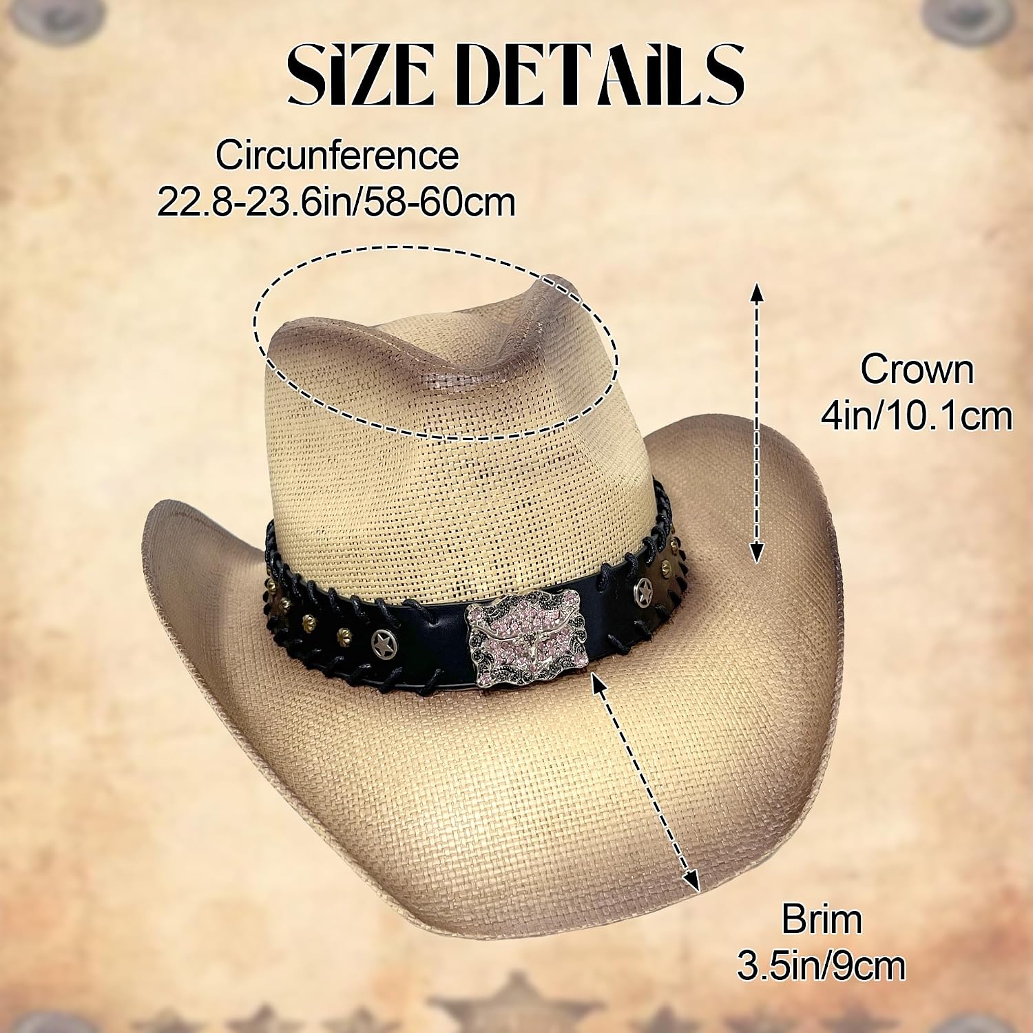 Carnavalife Straw Cowboy Hat for Men and Women, Western Hat with Studded Band and Bull Buckle for Rodeos and Concerts