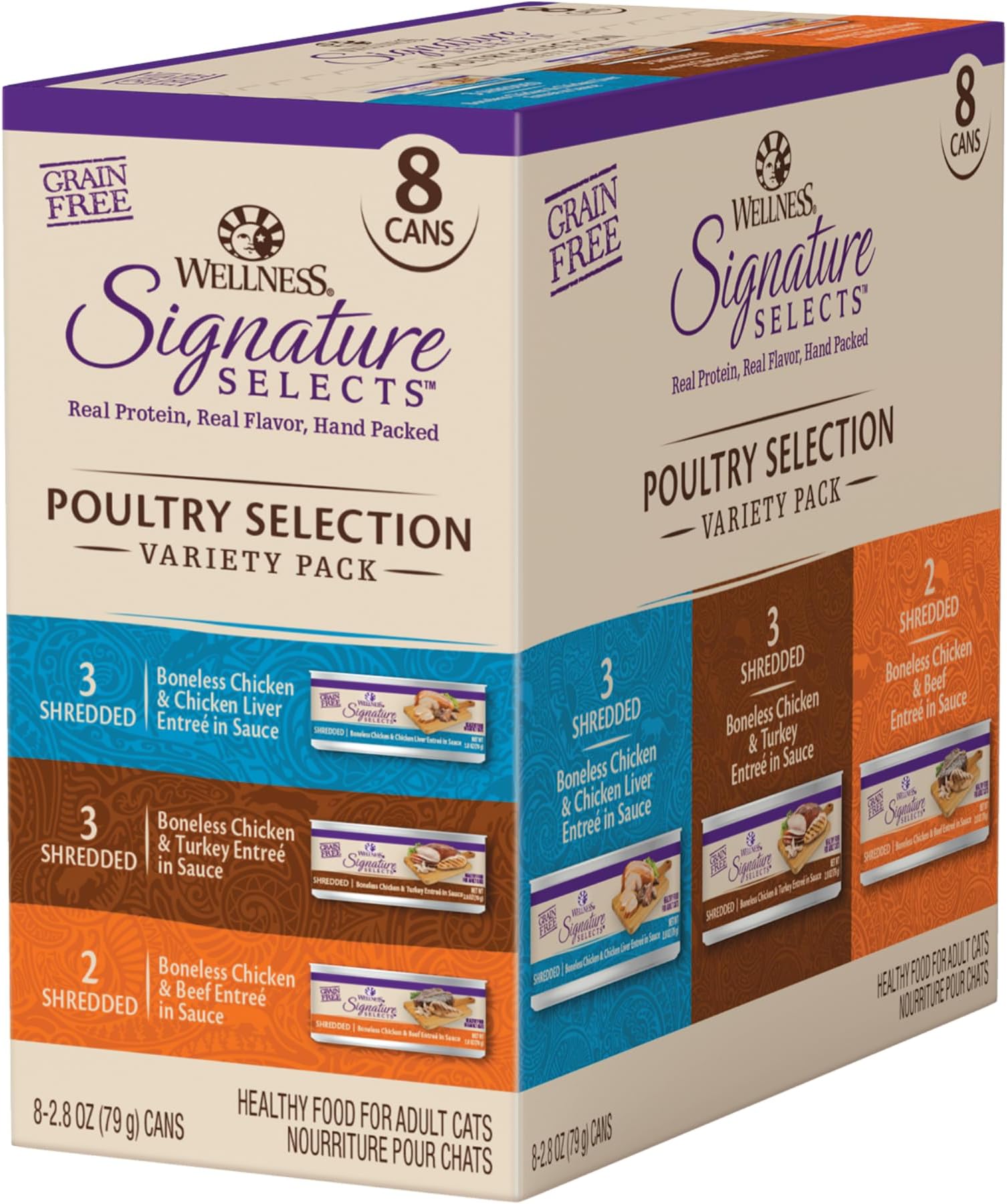 CORE Signature Selects Variety Pack Adult Canned Wet Cat Food, Natural, Protein Rich, Grain Free, Poultry Recipes, 2.8 oz, Pack of 8 Cans