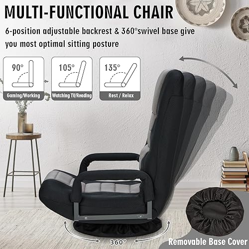 Miniatura 4 de Silla giratoria para juegos con reposabrazos, sofá reclinable plegable de video con 6 posiciones ajustables, respaldo acolchado y cojín, sofá