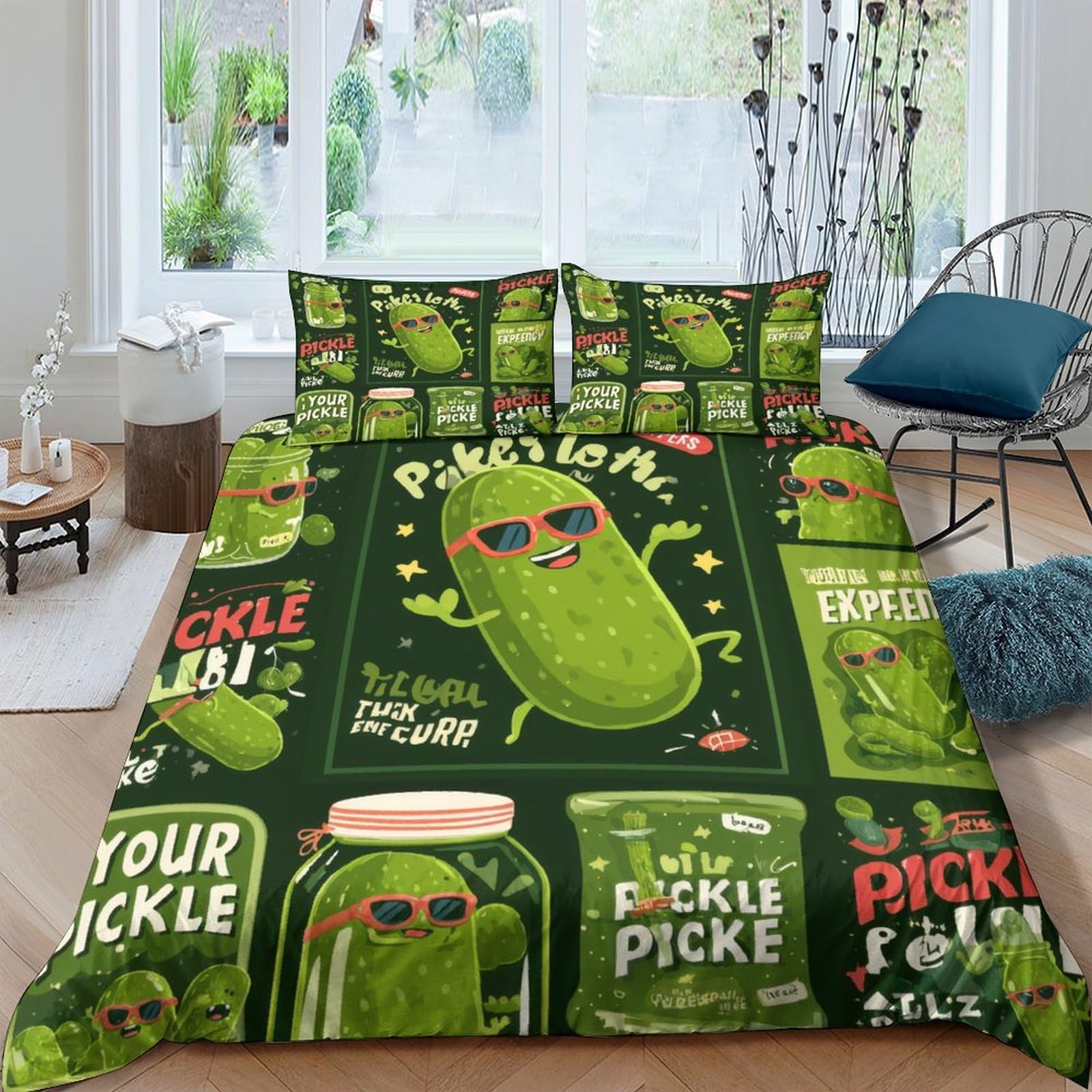 Ctjqhvkz Style-10 3D Printed Cartoon Pickle Fitted Sheet Microfiber Fun Green Bed Cover For Bedroom Guest Room Dorm Easy Care Single（135X200cm）