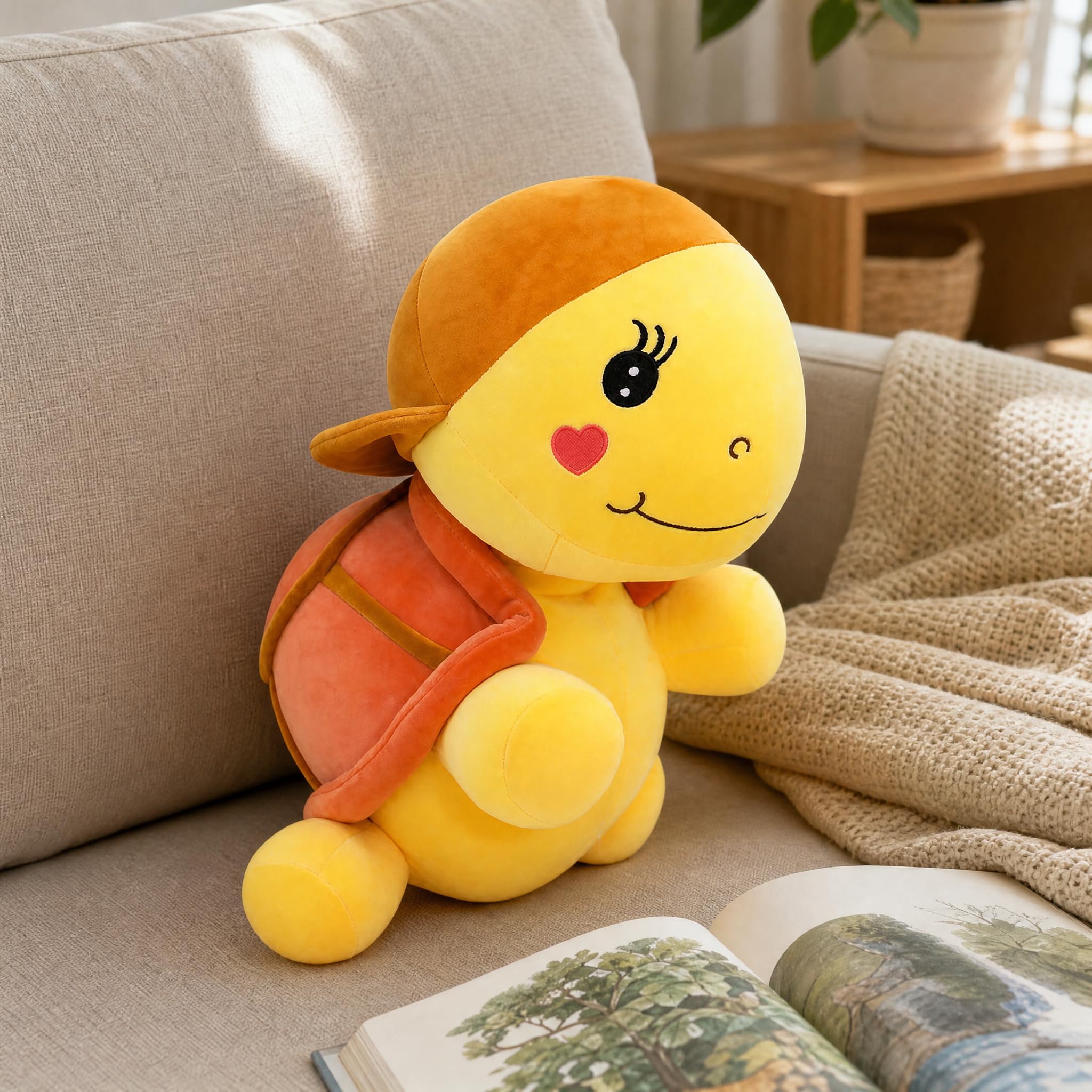 Peluche a Forma di con Cappuccio E Espressivi per Sicuri Viaggi Auto Lettino Divano Collezione Regalo, 50cm