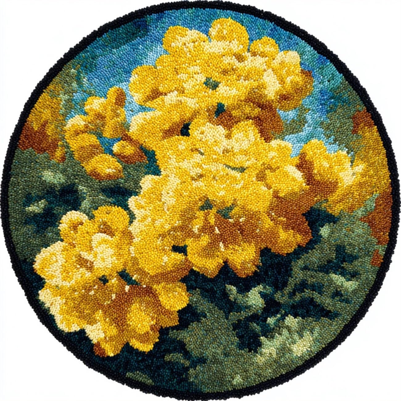 Kitquiver Latch Hook Rug Kits Golden Flowers 100x100cm