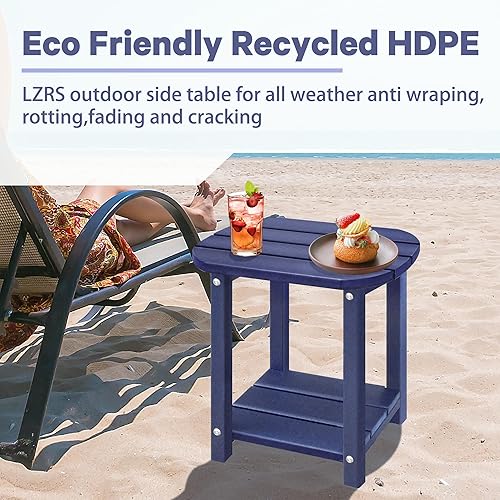 Miniatura 310 de LZRS Mesa auxiliar para exteriores, mesa auxiliar ovalada Adirondack doble con almacenamiento de 2 niveles, mesas auxiliares de HDPE para patio