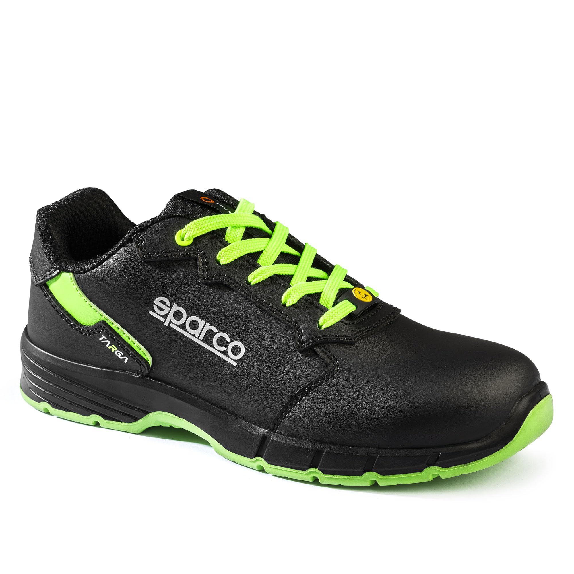 Sparco Targa ESD S3S SR FO, Calzado de Seguridad Unisex Adulto, Negro Verde Flúor Oscuro, 42 EU