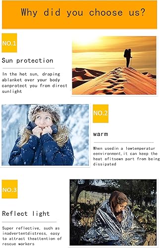 Miniatura 7 de Guo's hyekbe Manta de rescate Mylar de primeros auxilios, mantas de emergencia para equipos y equipos de supervivencia, diseñada para exteriores,