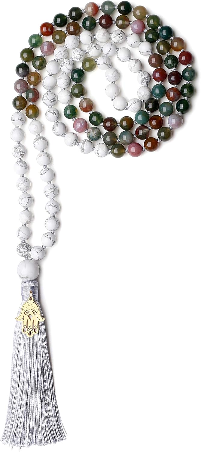 COAI Hand Knotted Tassel 108 Mala Beads Stone Beaded Necklace for Yoga Meditation
