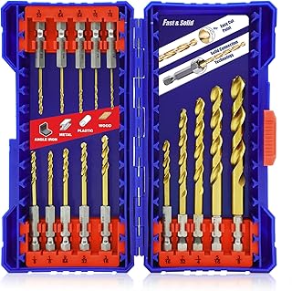 JEFE HEX 15 Pcs Hex Shank Drill Bit Set, HSS Impact Driver Bit Set for Metal, Quick Change Design, Titanium Twist Drill Bits for Steel, Aluminum, Copper, Plastic, Sizes from 1/16" to 3/8" DIY