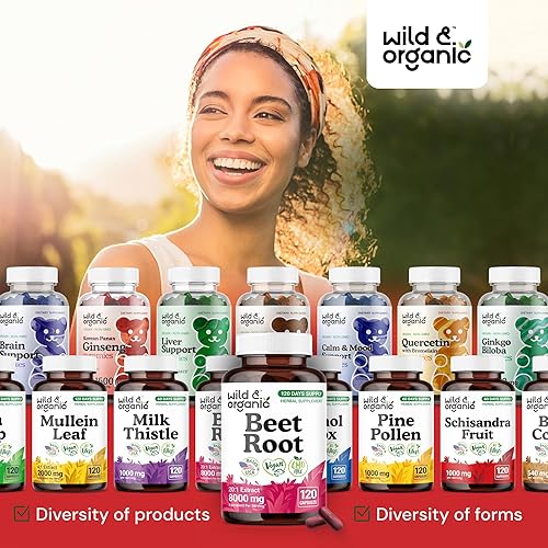Miniatura 6 de Wild & Organic Cápsulas de raíz de remolacha de 8000 mg - Extracto de remolacha 201 - 120 cápsulas veganas - Extracto de pimienta negra para una
