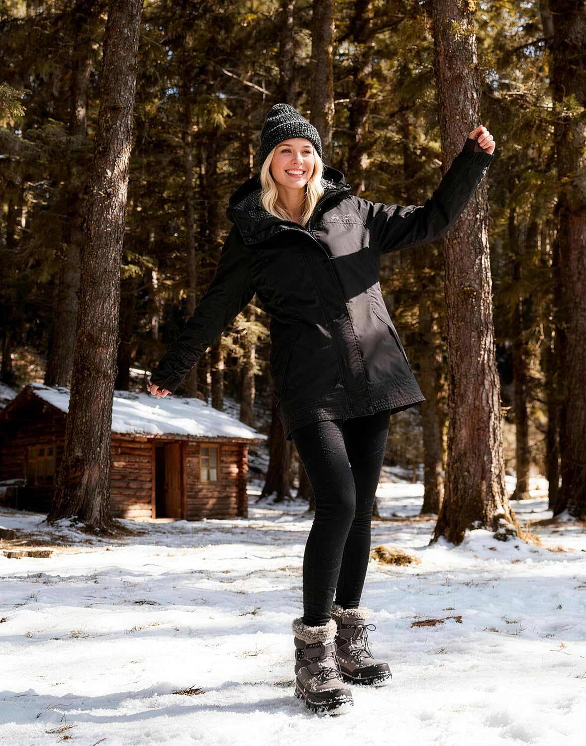 Pioneer Camp Womens Winter Insulated Puffer Jacket Lightweight Hooded Water Resistant Windproof Coat, Black, XXL - Image 3