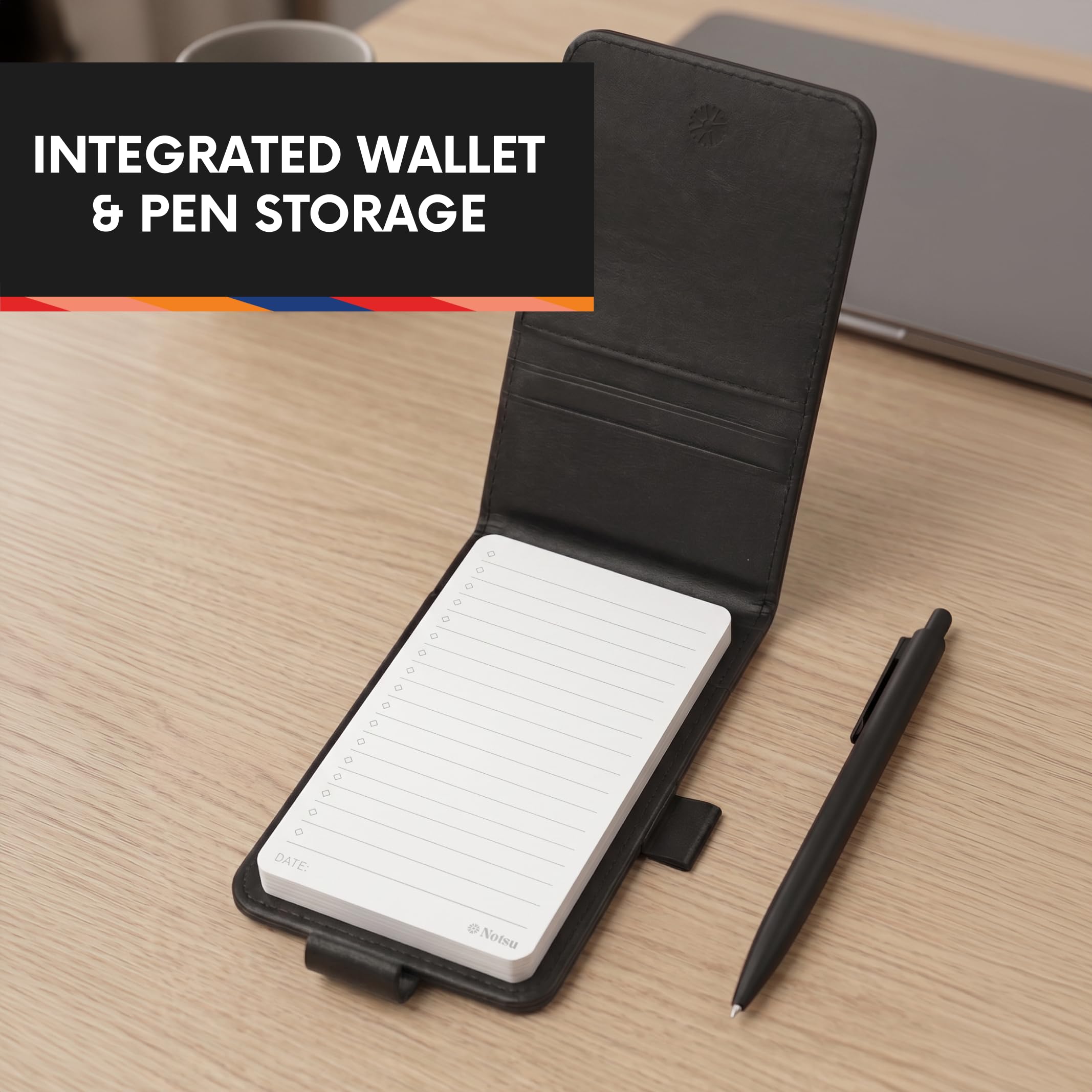 Notsu Porte-bloc-notes de poche 3 x 5 | Mini couverture en cuir vegan noir