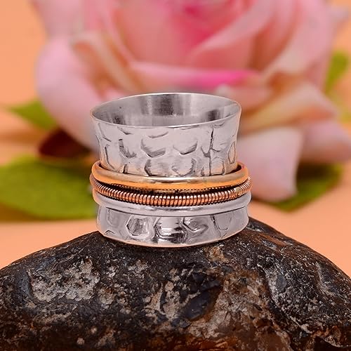 Miniatura 47 de Veracity Jewelry Sterling Silver Fidget Ring Spinner Ring Anxiety Relieving Rings For Unisex Meditation Thumb Worry Healing Birthday Promise Band