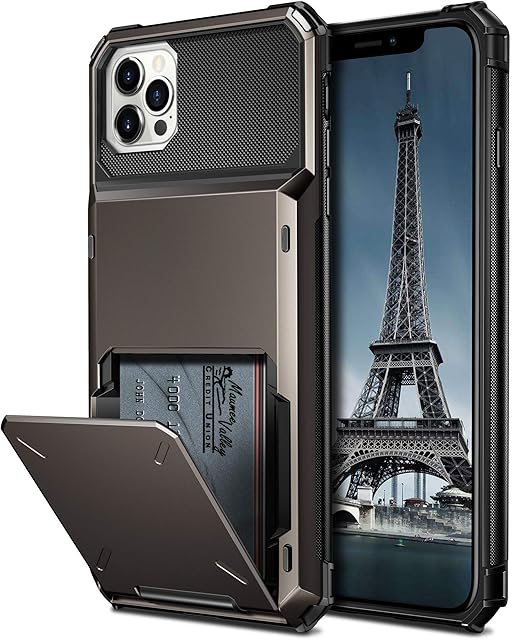 Coolden Compatible with iPhone 12 Pro Max Case Wallet Case Shockproof Case 4 Card Pocket Protective Case Heavy Duty Flip Card Holder Phone Case Cover Compatible with iPhone 12 Pro Max (Gun Color)