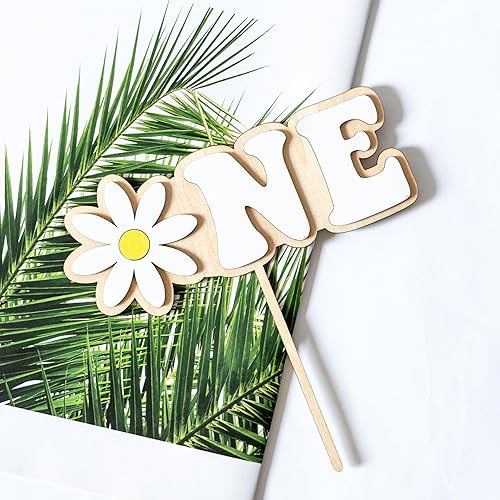 Miniatura 7 de Daisy One - Decoración para tarta, decoración de fiesta retro bohemia de margaritas, decoración de pastel de margaritas blancas de madera,
