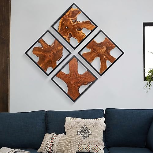 Miniatura 7 de Warmaxx Arte de pared cuadrado de madera de teca rústica de 17 x 17 pulgadas, decoración de pared con borde vivo de granja, decoración de pared para