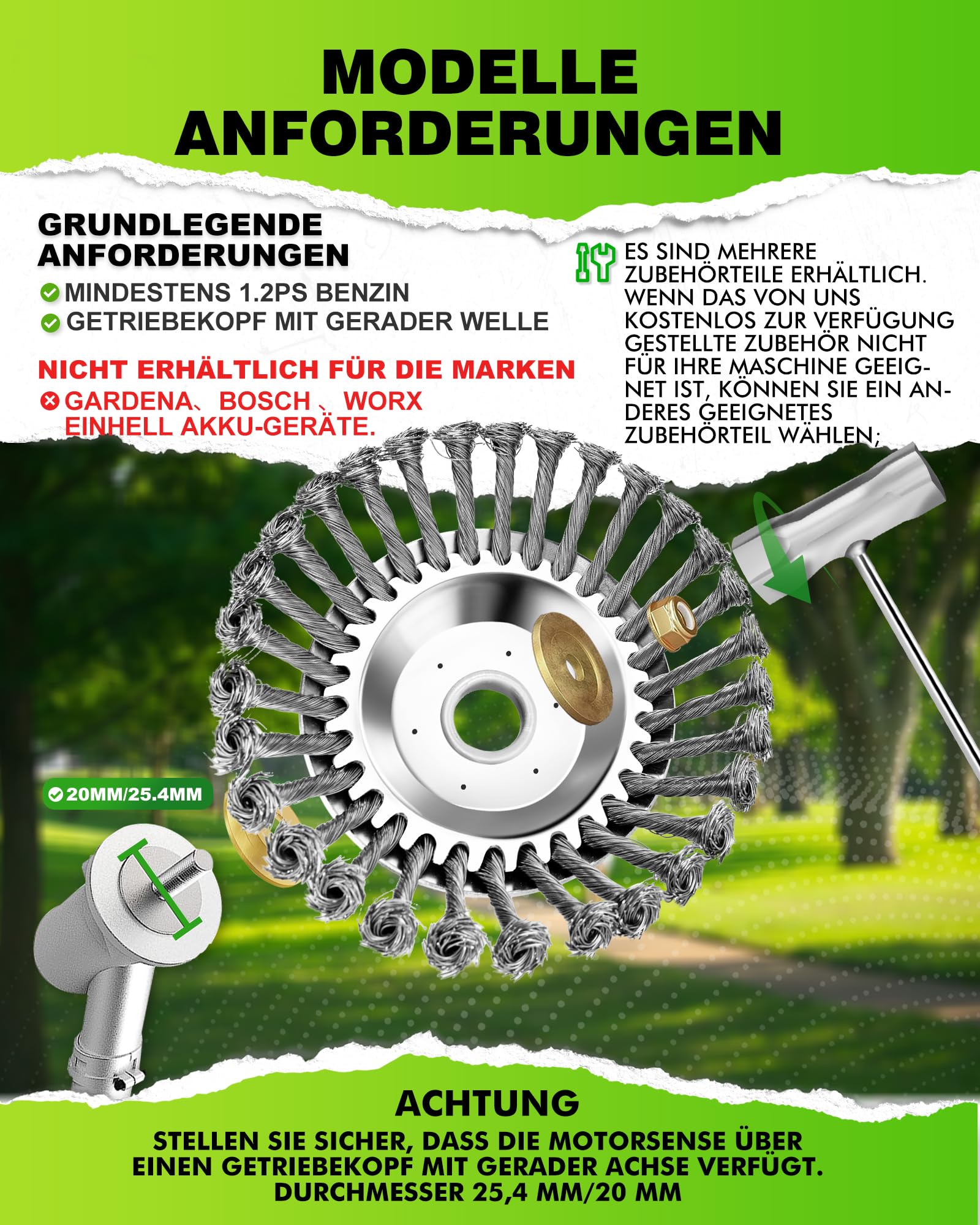 Profi ! Unkrautbürste Wildkrautbürste MOTORSENSE 25,4 x 200 mm Hohe Standfestigkeit - sehr robust - leichte Montage 2 Stück