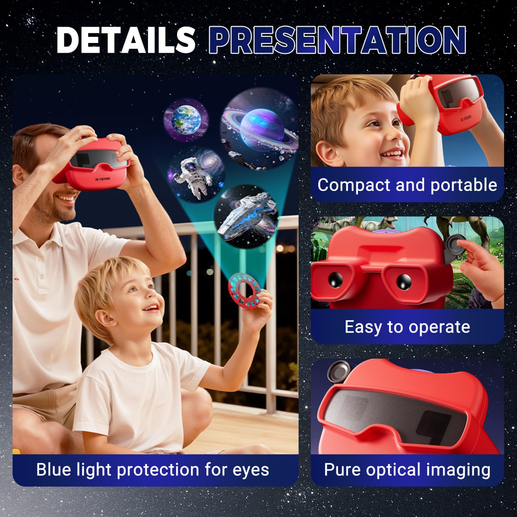 Visionneuse 3D pour Enfants Kaléidoscopes éducatifs Amusants pour Enfants avec 6 Rouleaux Nouveauté Jouets naturels sans Danger pour Les Yeux pour Filles garçons Adultes de 3 Ans et Plus
