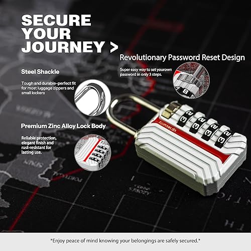 Miniatura 4 de Cerradura de casillero de gimnasio, candados de combinación de 4 dígitos para uso en exteriores, cerraduras combinadas de equipaje de viaje, candado