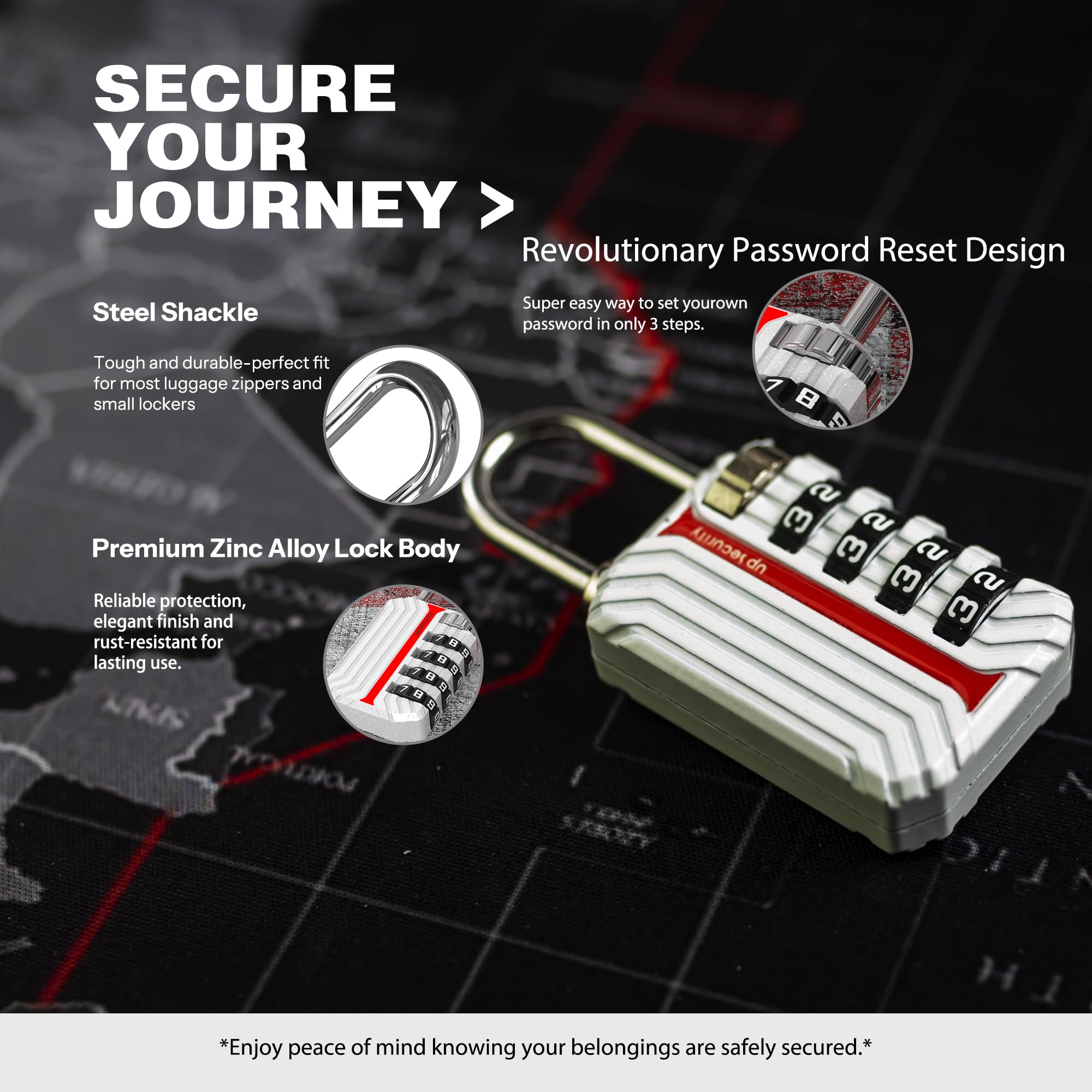 UP Security Gym Locker Lock, 4 Digit Combination Padlocks for Outdoor Use Travel Luggage Combo Locks - Image 4